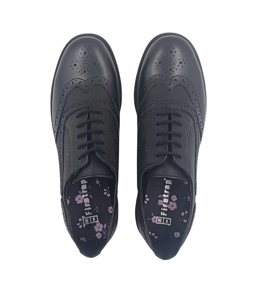 Womens/ladies Barbra Low Block Heel Brogues Black Firetrap-3