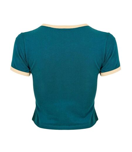 Womens/ladies Heritage Ringer Crop Top Green New Balance