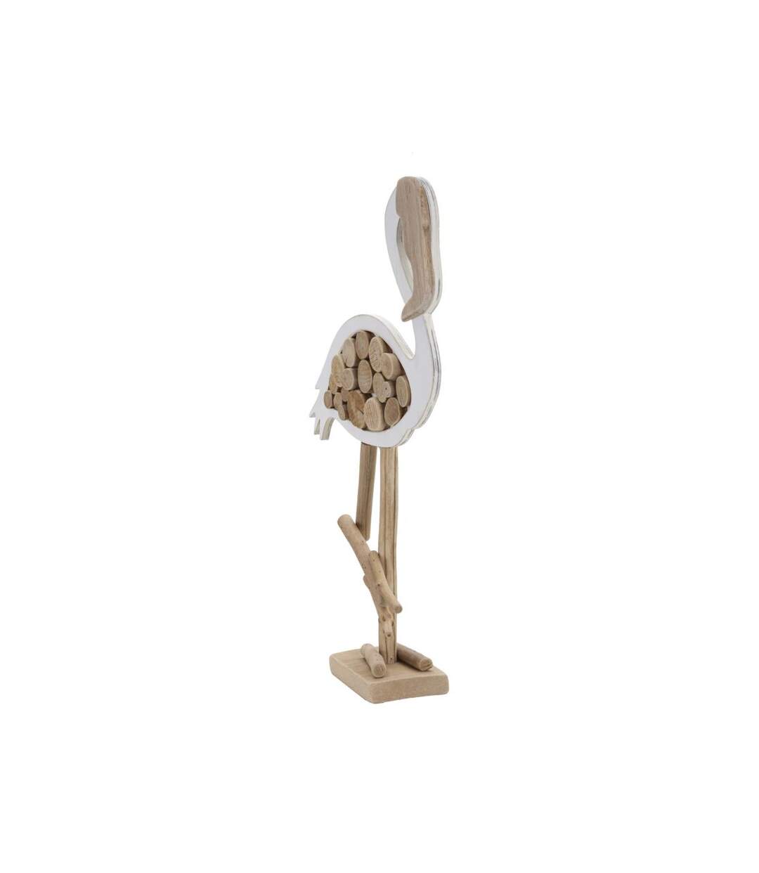Statue Flamant Rose en Bois Tanoak 56cm Naturel & Blanc-2