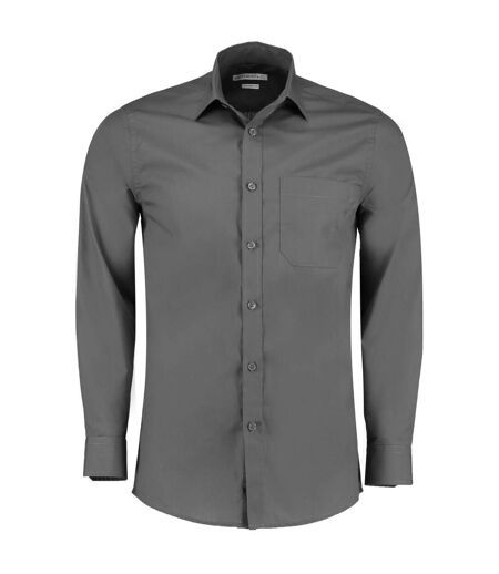 Mens Poplin Tailored Long-sleeve Formal Shirt Gris Foncé Kustom Kit