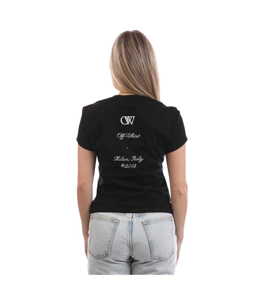 Womens/ladies Abloh Embroidered T-shirt Black White Off White-3