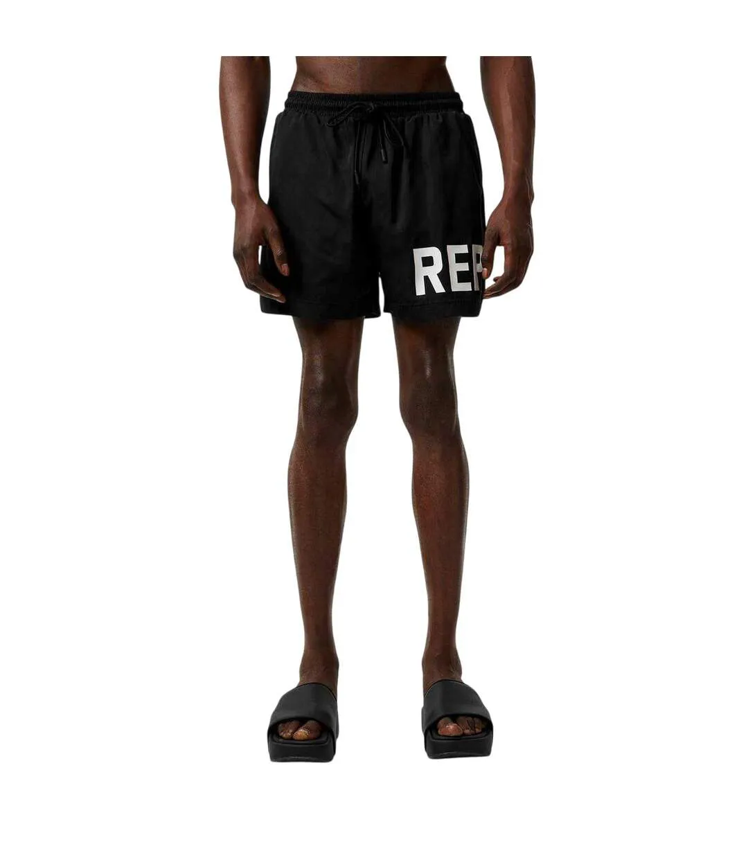 Mens Text Logo Polyester Swim Shorts Black Replay-1