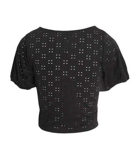 Womens/ladies tessa broderie anglaise lace-through top black Brave Soul