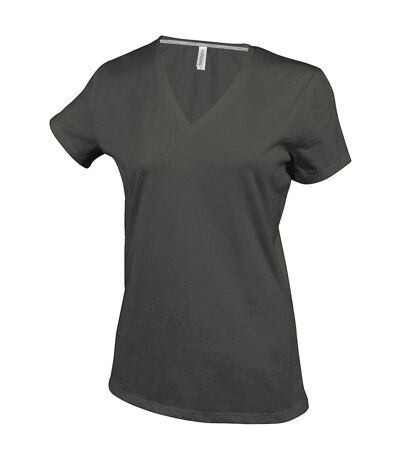 Womens/ladies feminine fit short sleeve v neck t-shirt grey Kariban