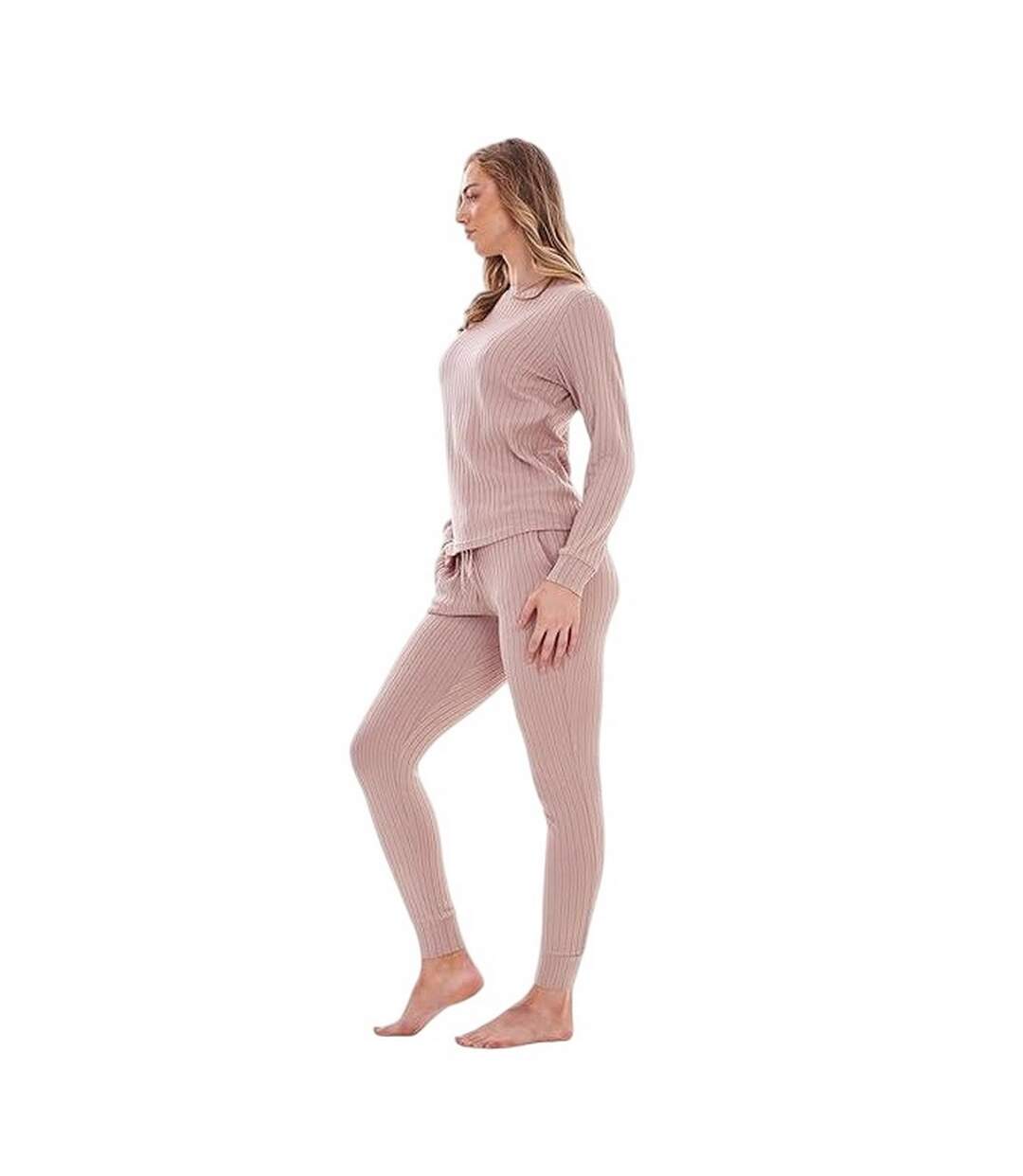 Ensemble De Pyjama Long Motif/style Côtelé Femme Taupe Keanu-3