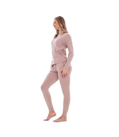 Ensemble De Pyjama Long Motif/style Côtelé Femme Taupe Keanu