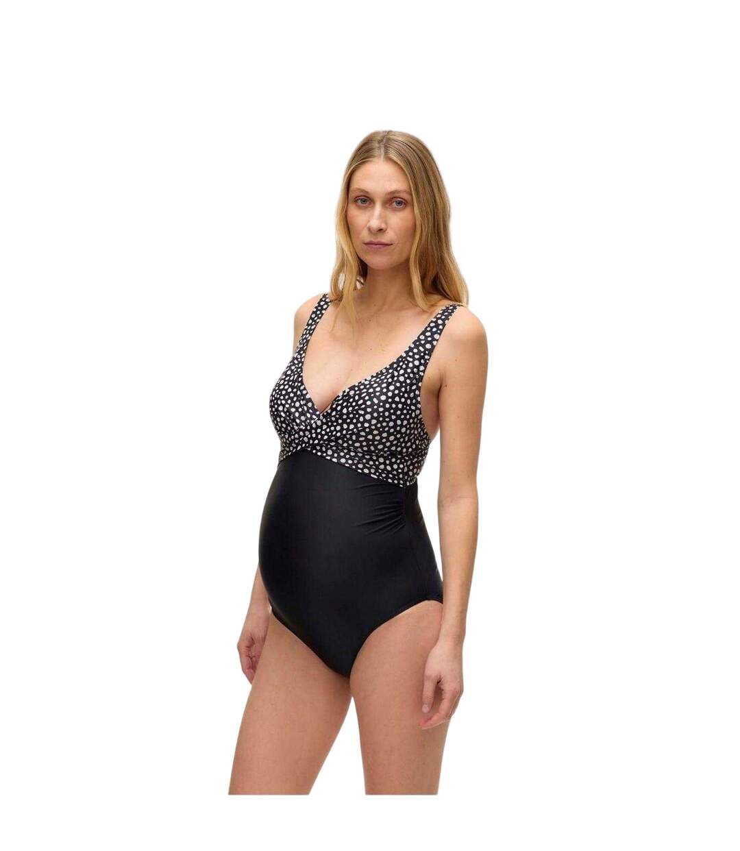 Womens/ladies Polka Dot Fabric Maternity One Piece Swimsuit Black Print Mamalicious-3