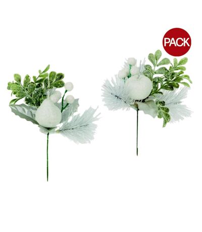 Pack of 2  White apple & pear pick christmas decoration  one size white/green Premier