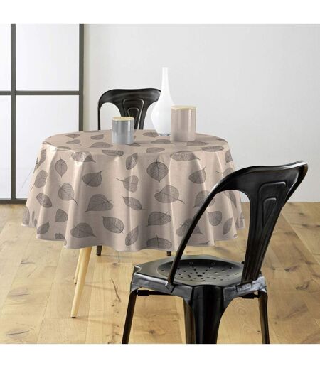Nappe Toile Cirée Ronde Feuillys 160cm Beige Lin