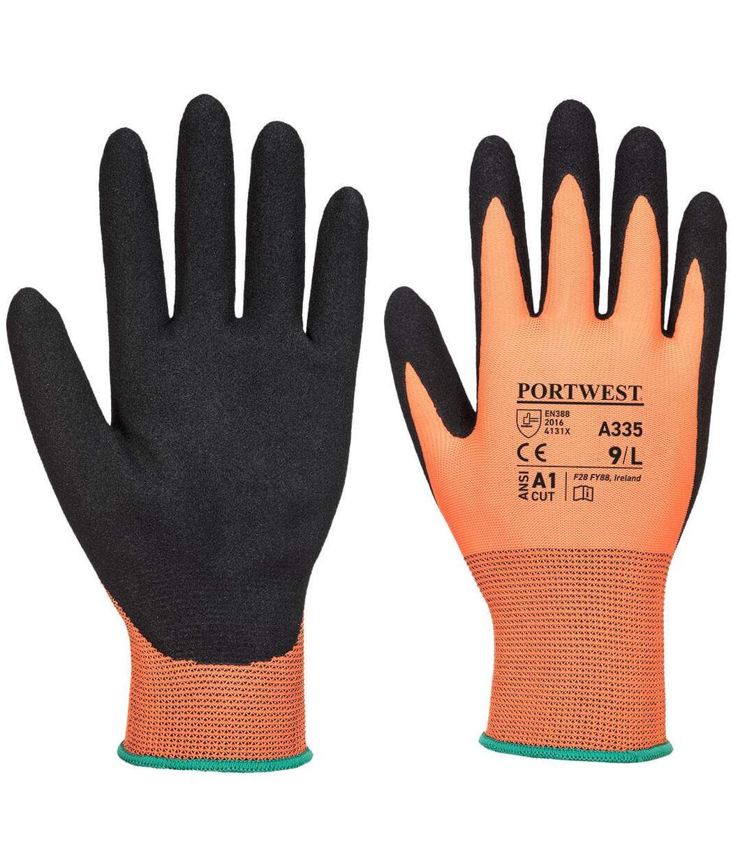 Unisex adult a335 dermi npr15 nitrile grip gloves s orange/black Portwest-1