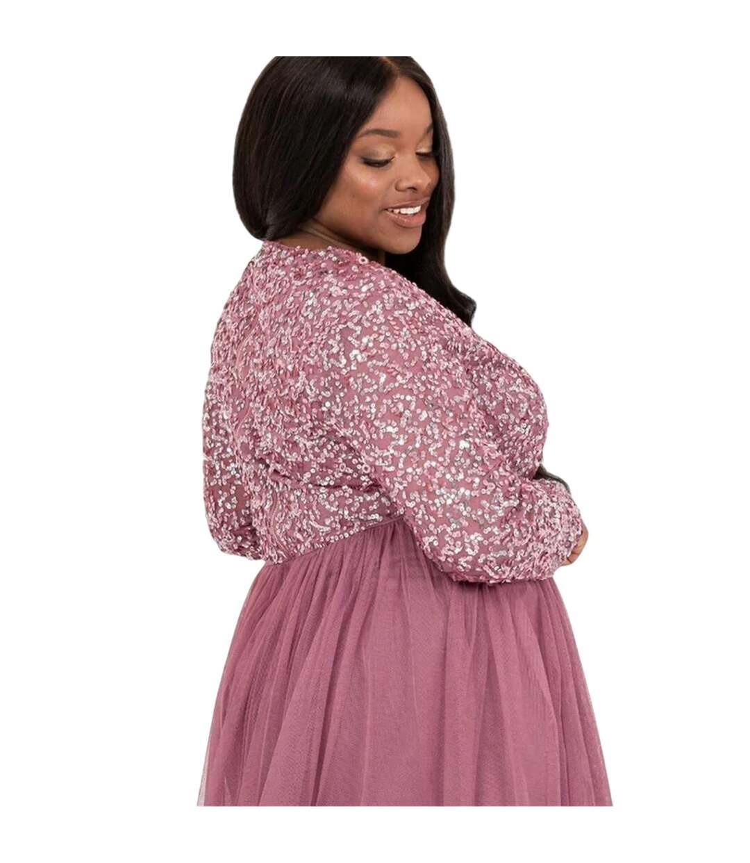 Robe Portefeuille Manches Longues Femme Rose Deluxe-4
