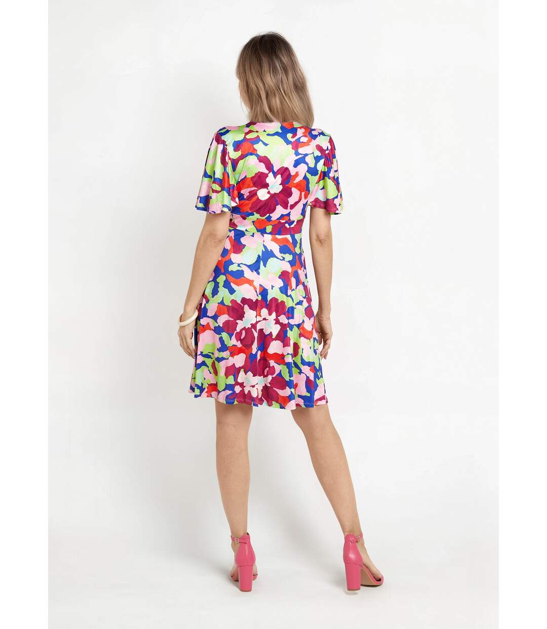 Robe cache-c¿ur manches papillon motif arty-2