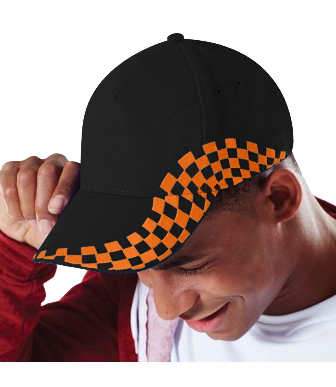 Unisex grand prix baseball cap black/orange Beechfield-2