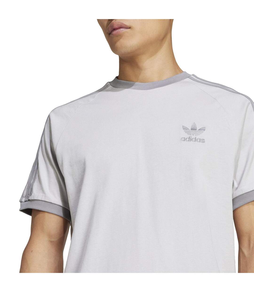 Mens 3 Stripes Cotton T-shirt Grey Adidas-4