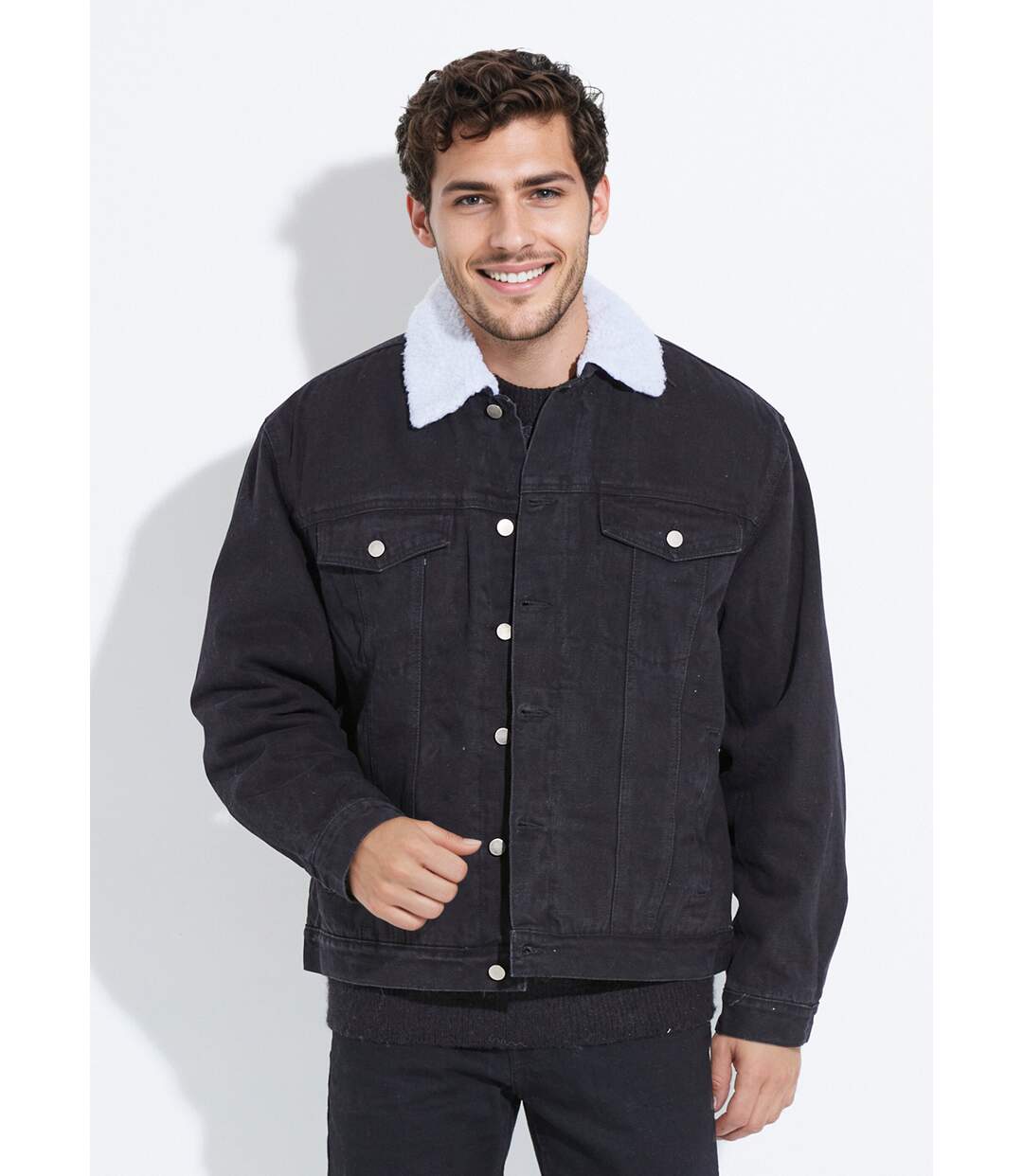 Blouson en jean intérieur fausse fourrure-1