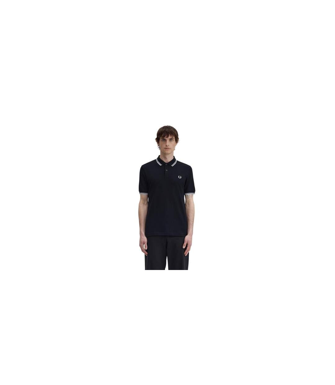 Polo Motif/style Double Pointe Homme Noir Fred Perry-1