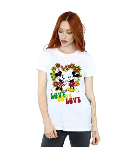 Disney Womens/Ladies Mickey And Minnie Mouse Hippie Love Cotton Boyfriend T-Shirt (Blanc) - UTBI36174
