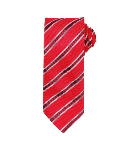 Mens stripe waffle tie one size red/burgundy Premier