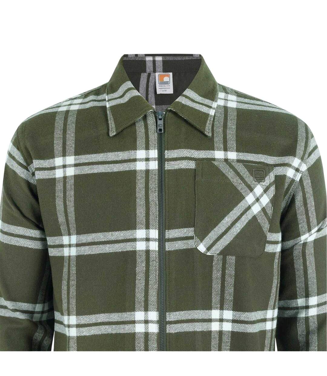 Mens Checked Flannel Full Zip Long-sleeved Shacket Khaki Green SoulCal-4