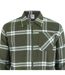 Mens Checked Flannel Full Zip Long-sleeved Shacket Khaki Green SoulCal-4