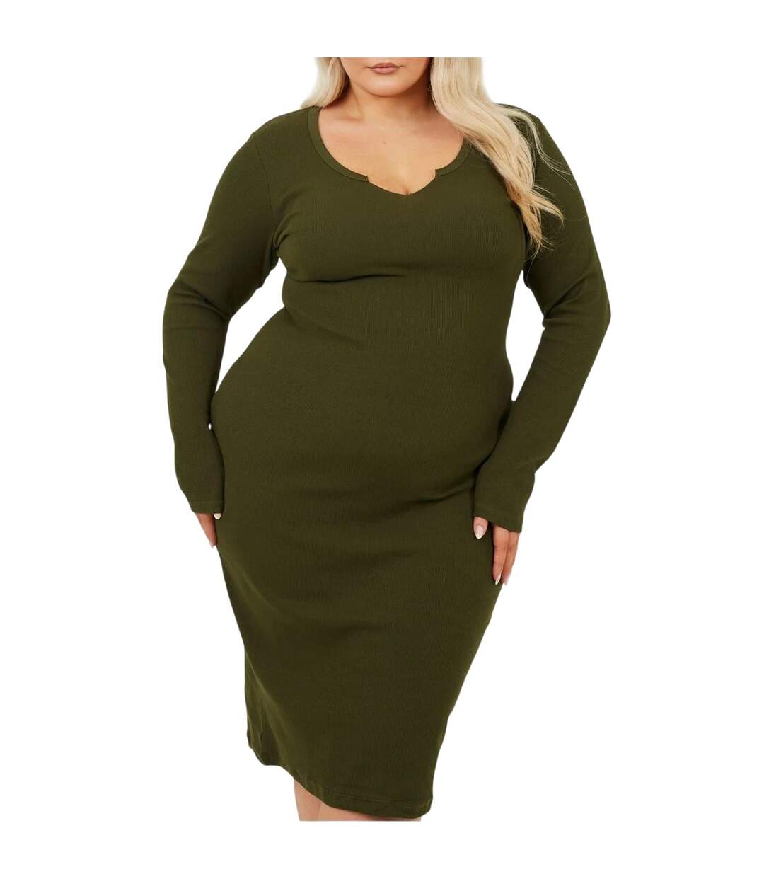 Womens/ladies Notch Neck Midi Dress Dark Khaki Brave Soul-2