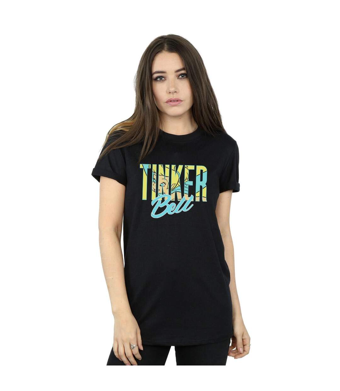 Disney T-shirt boyfriend en coton pour dames et messieurs avec mots de la fée Clochette (Noir) - UTBI46478-2