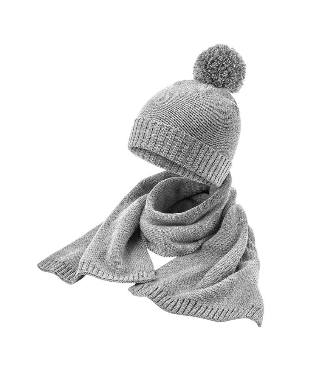 Ensemble Écharpe Et Bonnet Taille Unique Gris Clair Tacheté Beechfield-2