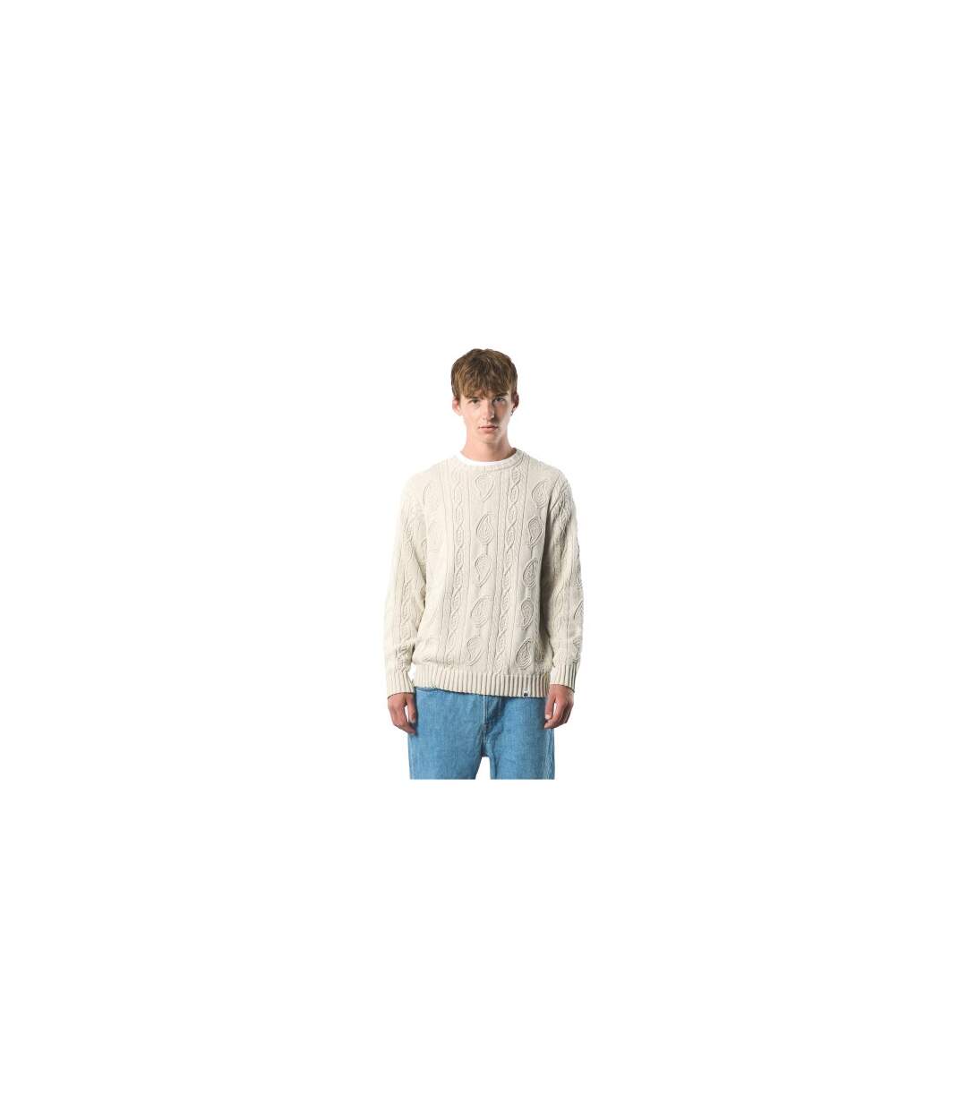 Mens Marylebone Cable Knit Long-sleeved Sweater Top Grey Pretty Green-1
