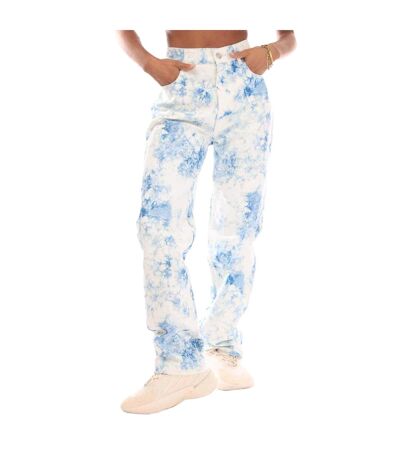 Womens/ladies Cropped Leather Patch Straight Jeans White Blue Boss