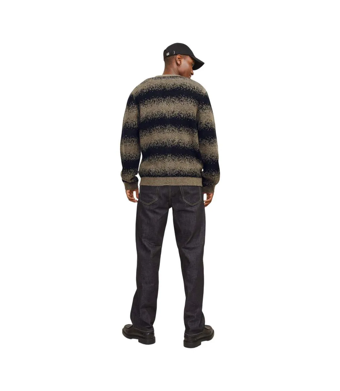 Mens Striped Chunky Knit Relaxed Fit Cardigan Greige Jack And Jones-3