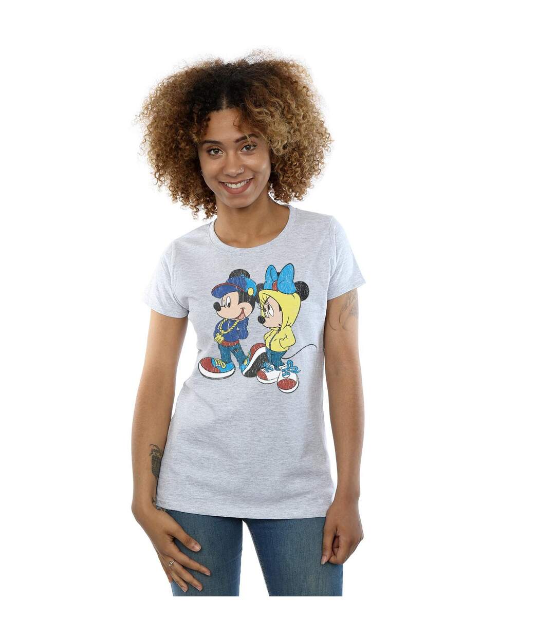 Disney T-shirt en coton Mickey et Minnie Mouse Pose - Femmes/Ladies (Gris sportif) - UTBI33106-2