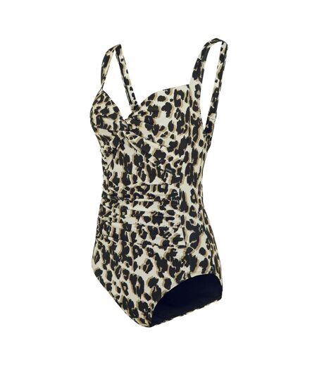 Womens/ladies Sakari Leopard Print Tummy Control One Piece Swimsuit Natural Regatta