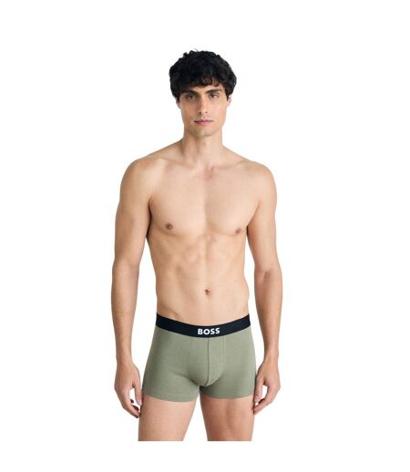 Lot De 3  Boxers Motif/style Logo Homme Vert Kaki Gris Bleu Marine Boss
