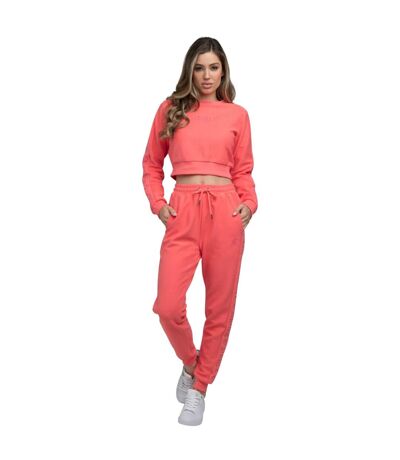 Womens/ladies Embroidered Loop Back Crop Sweatshirt Pink SikSilk