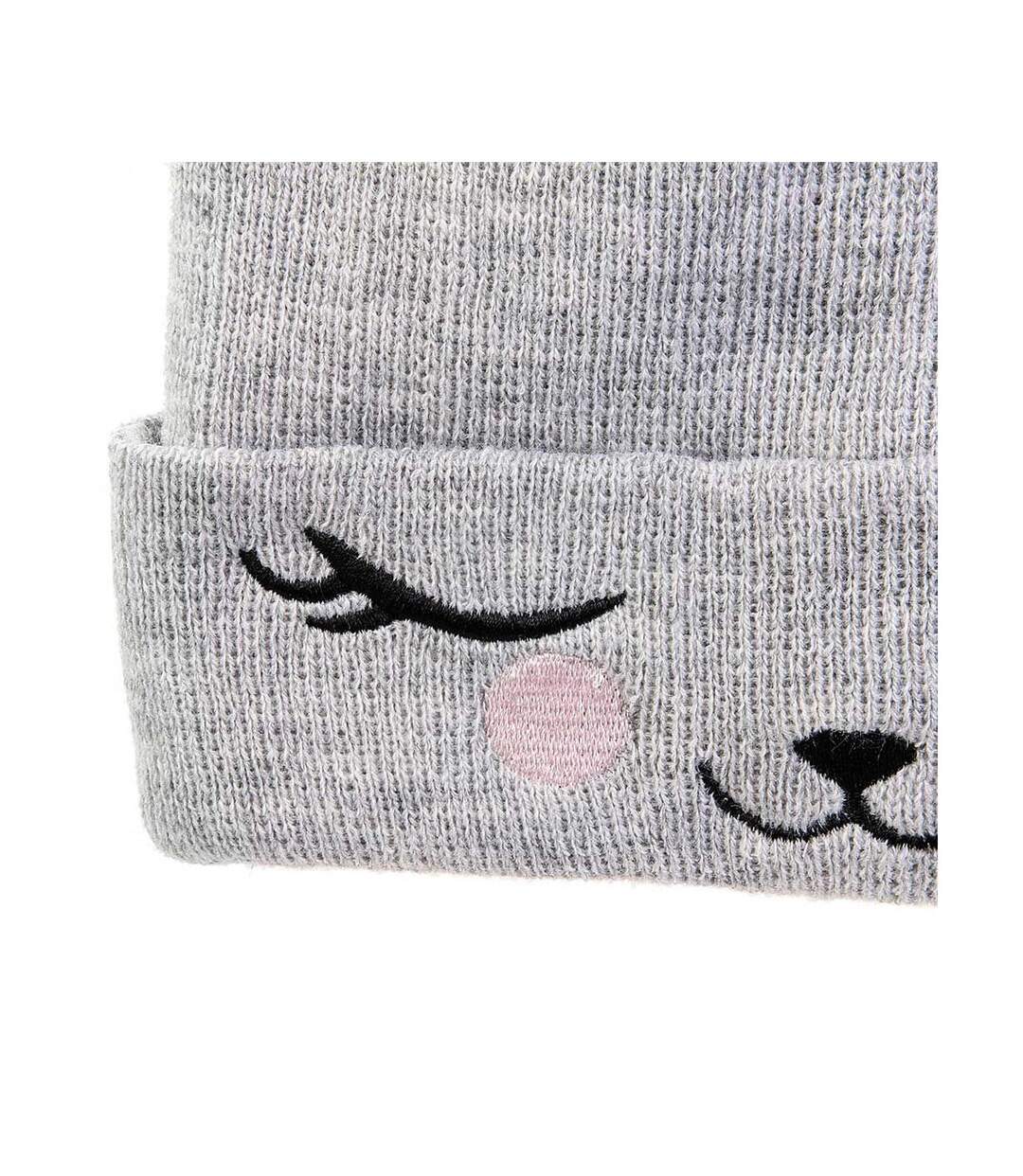 Bonnet Enfant Chat 21cm Gris & Rose-3