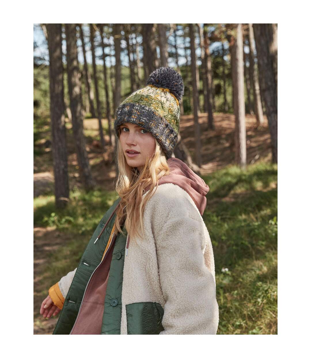 Bonnet Corkscrew Femme Blanc Cassé Vert Kaki Beechfield-4