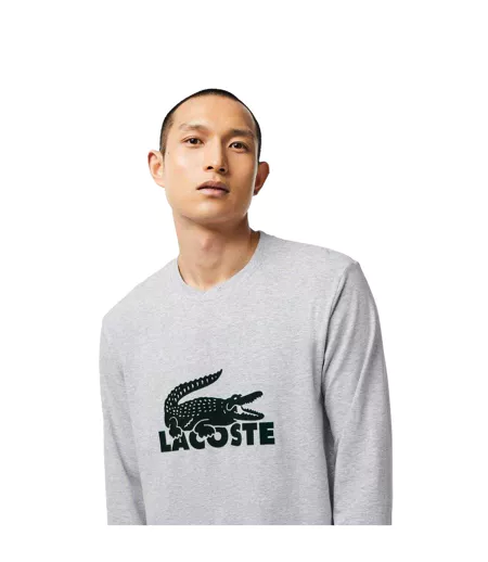 Mens Fitted Long-sleeved Pyjama Set Navy Grey Lacoste