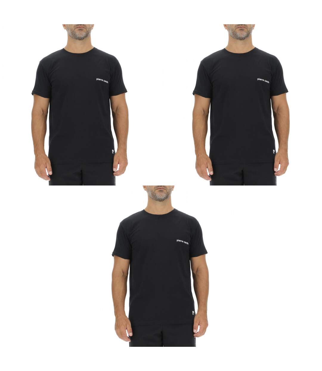 Lot de 3 T-shirts homme en coton uni col rond imprimé poitrine Pierre Cardin-1