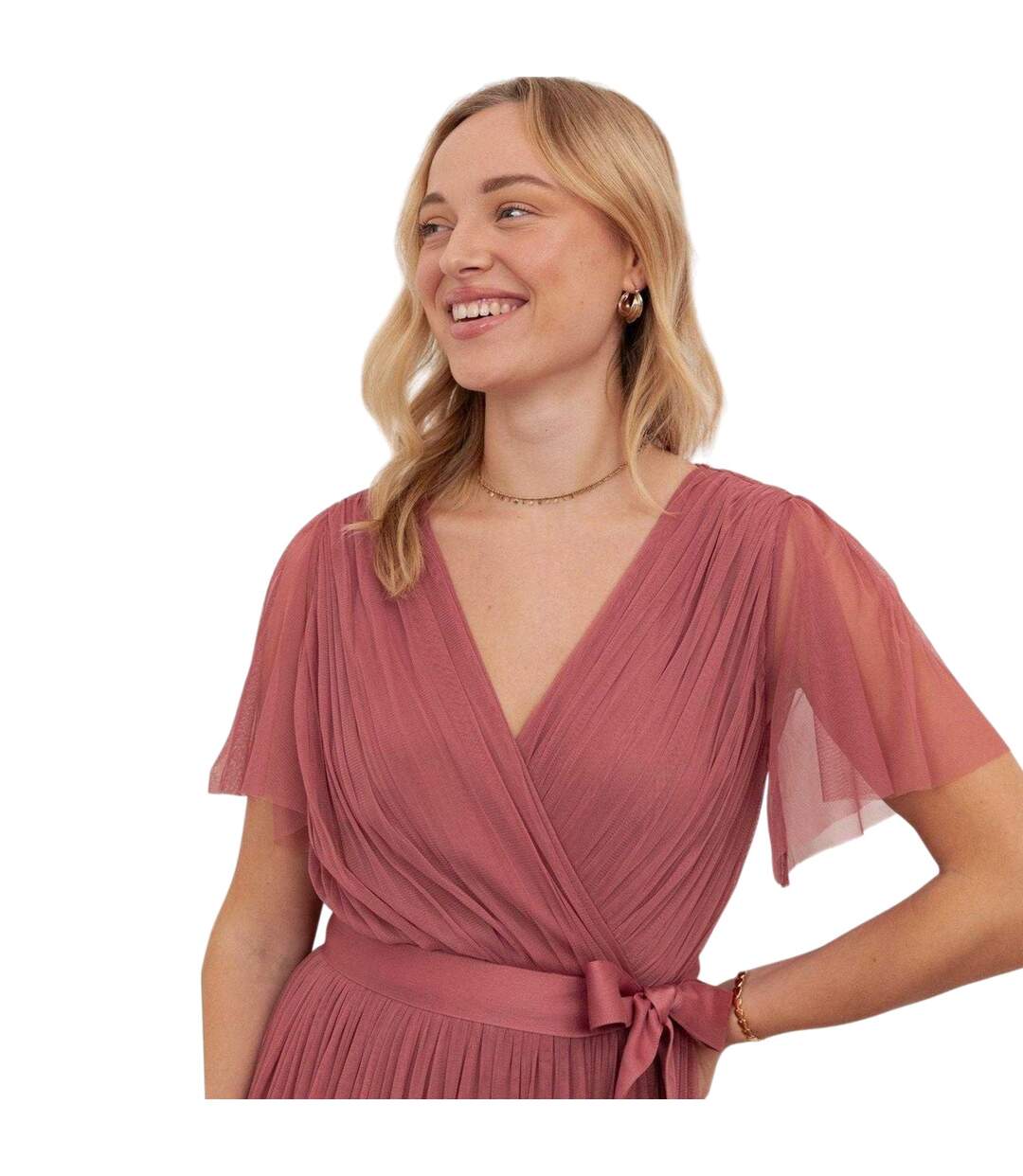Womens/ladies Wrap Fitted Flutter Bridesmaid Maxi Dress Rose Anaya With Love-3