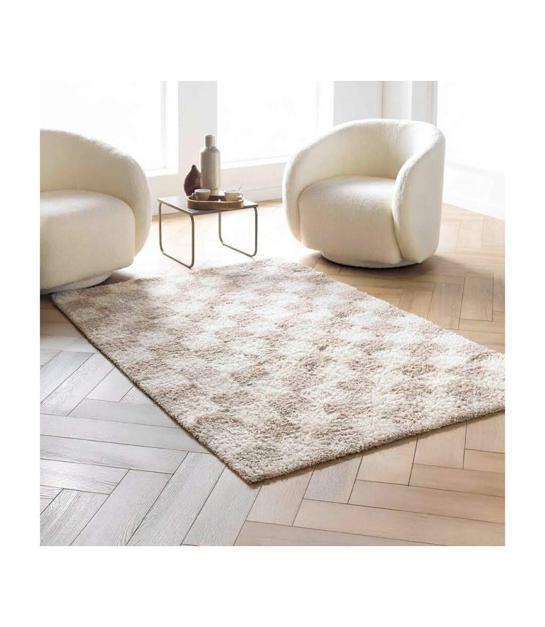 Tapis Déco Shaggy Damero 120x170cm Naturel-4