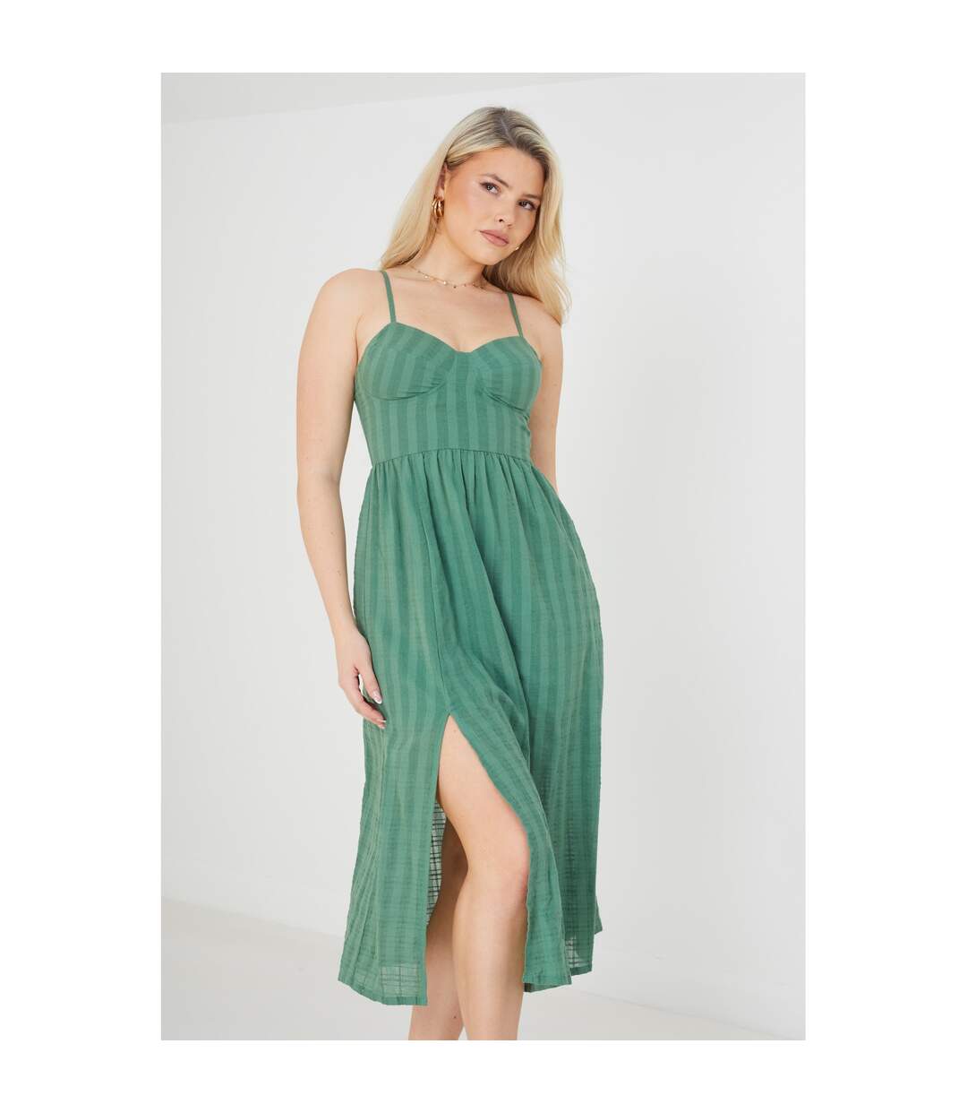 Womens/ladies selena dobby midi dress mineral green Brave Soul