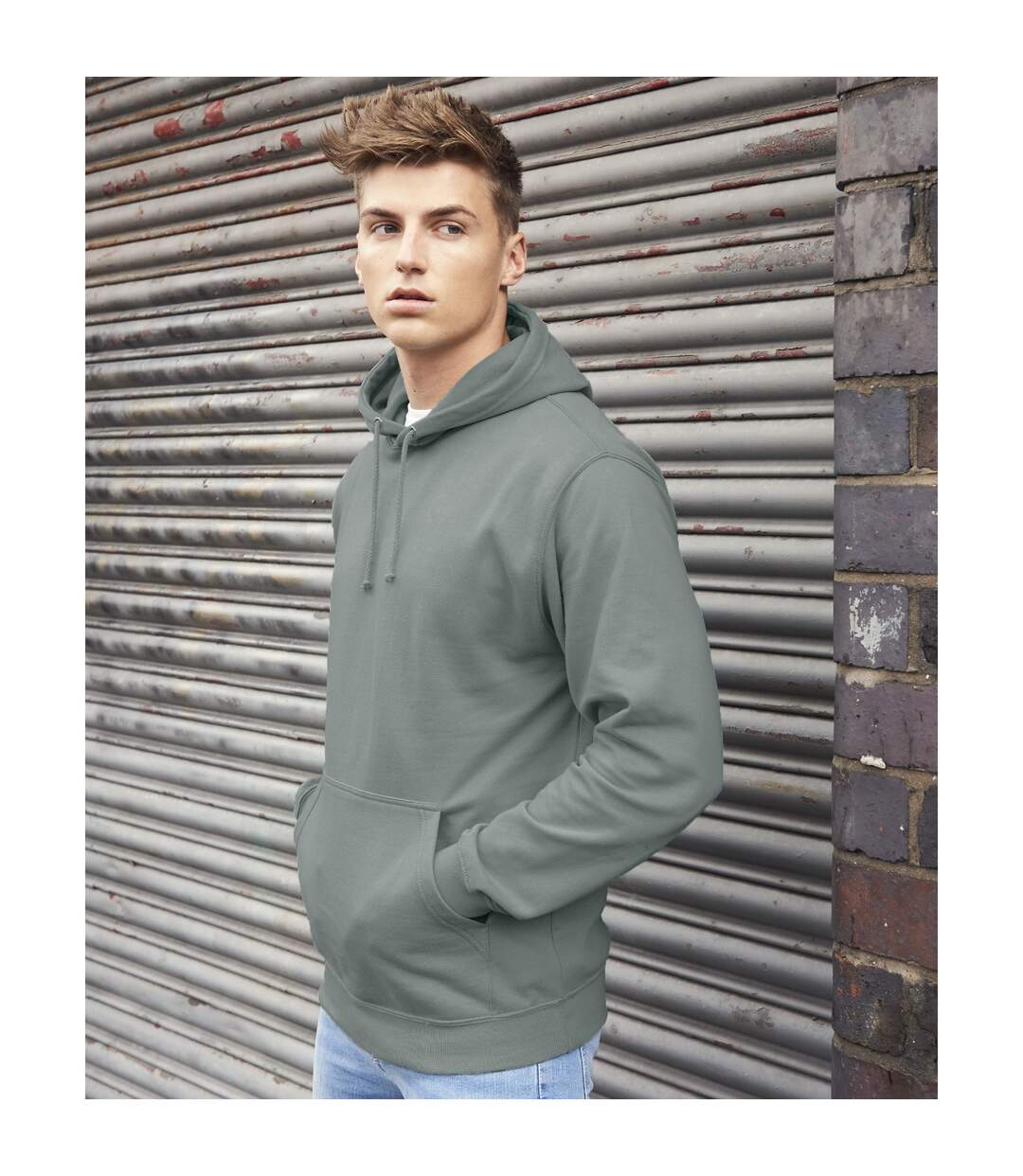 Sweat À Capuche College Adulte Gris Bleu Awdis-1