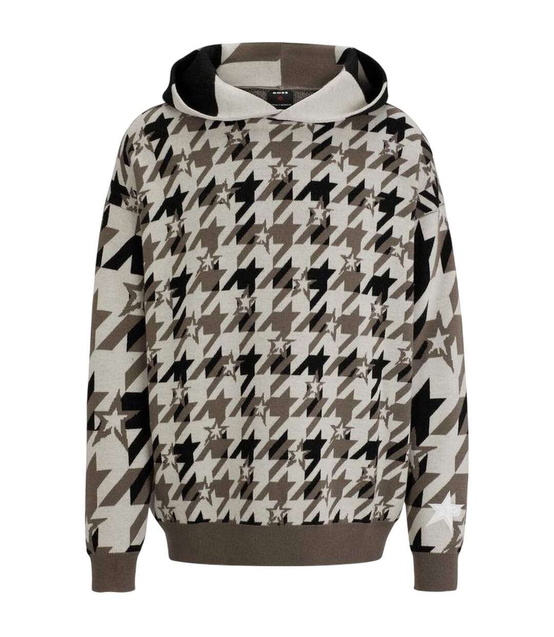 Sweat À Capuche Motif/style Pied-de-poule Homme Beige Boss-2