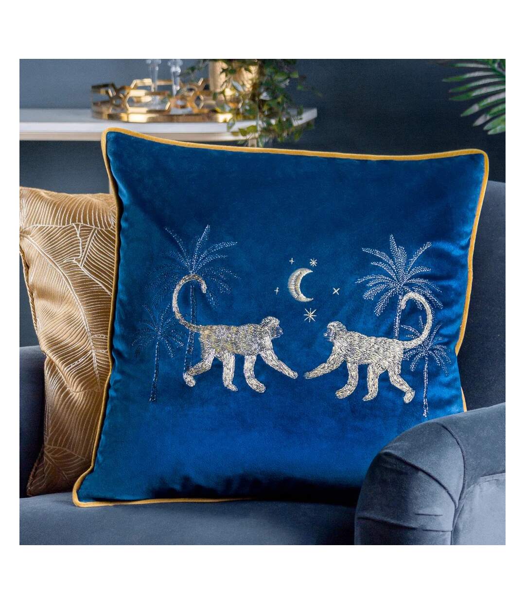 Dusk monkey cushion cover 50cm x 50cm navy Wylder-3