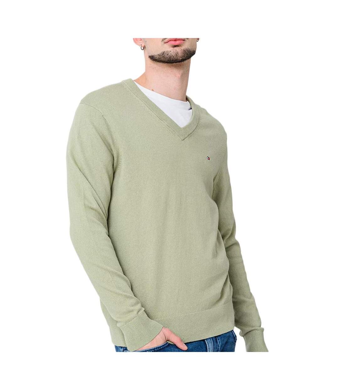 Pull kaki homme tommy hilfiger pima mw0mw28047-1