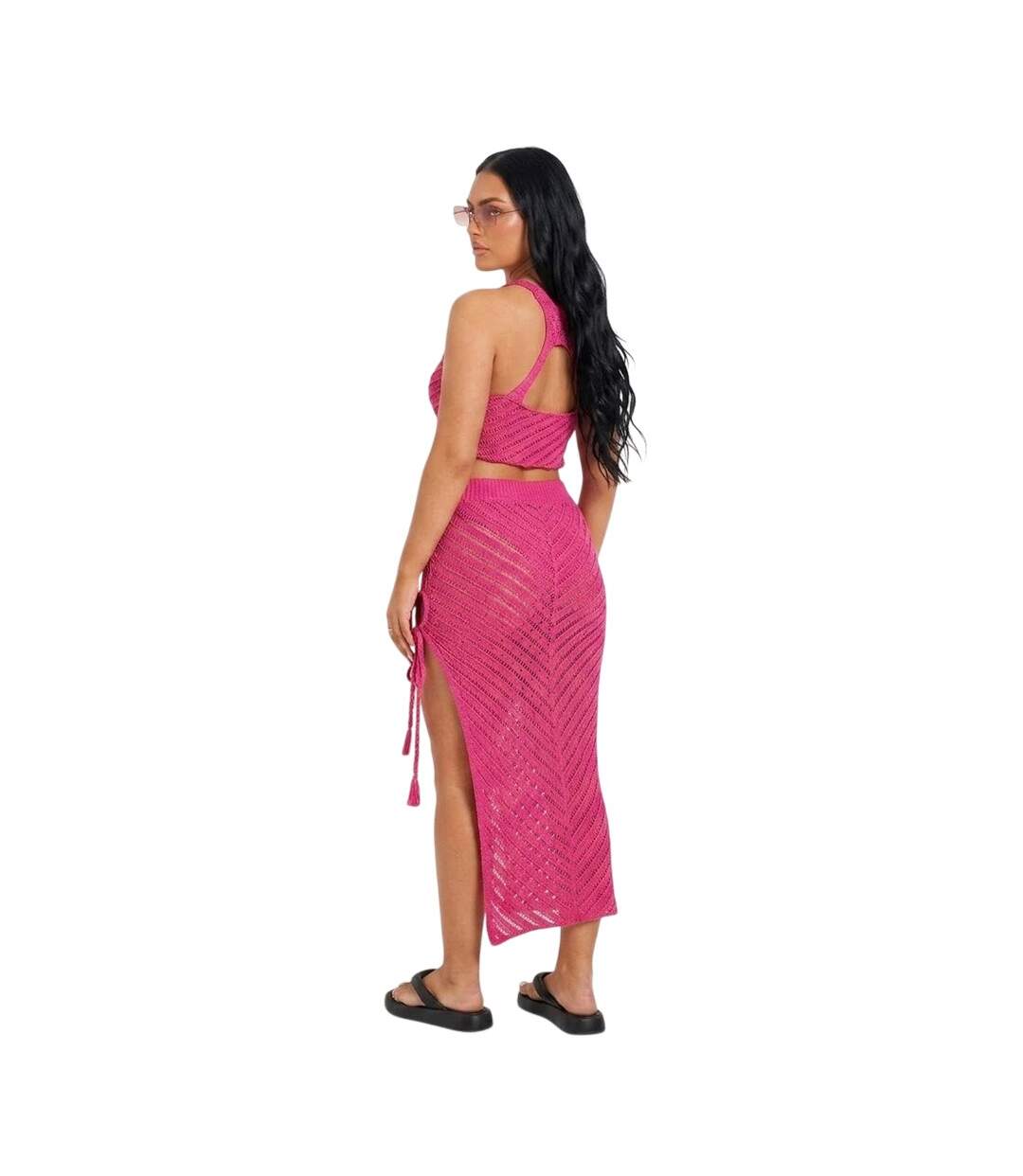 Womens/ladies Crochet Co-ord Set Pink Missy Empire-2