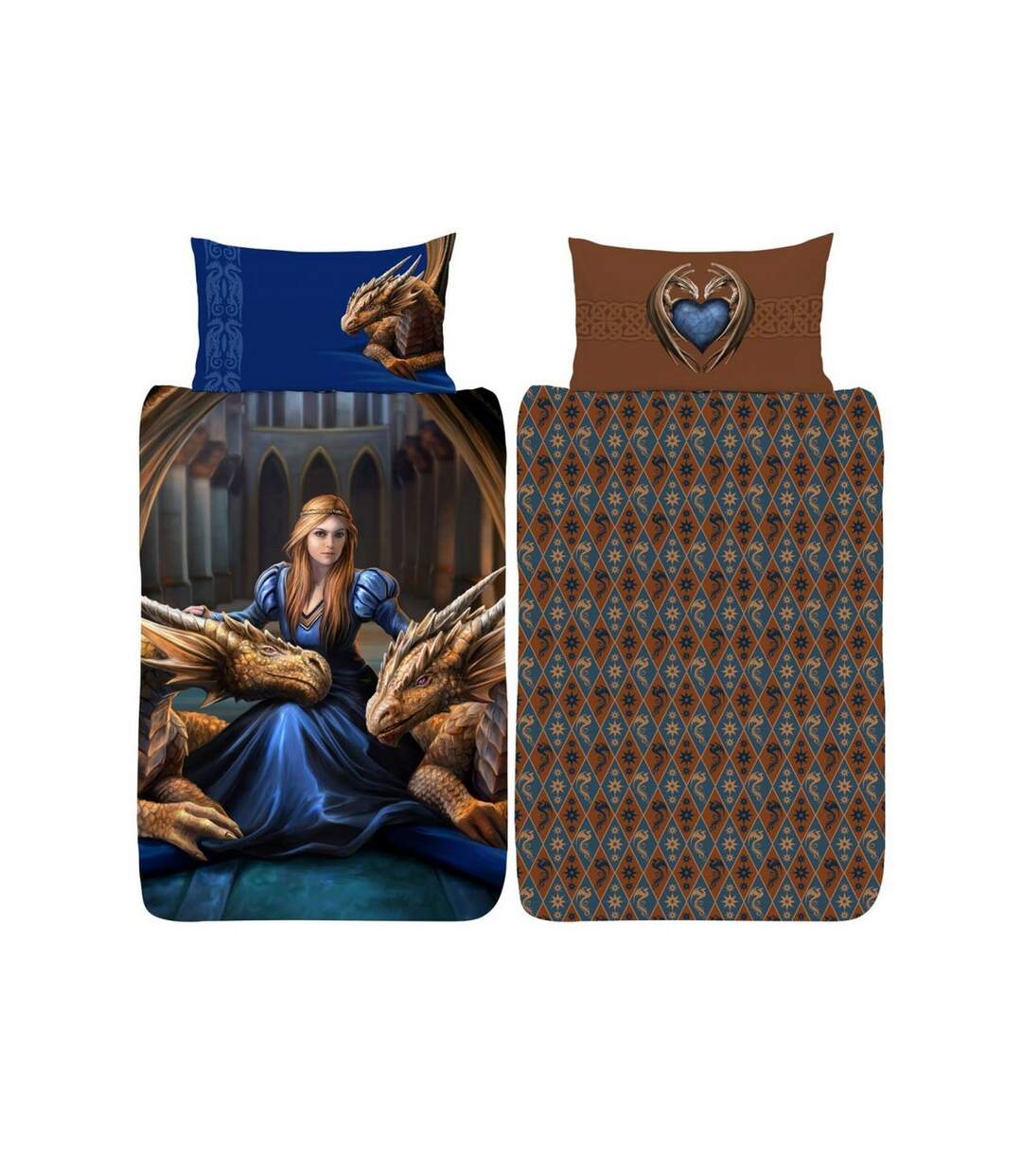 Fierce loyalty dragon duvet cover set blue/brown Anne Stokes-2