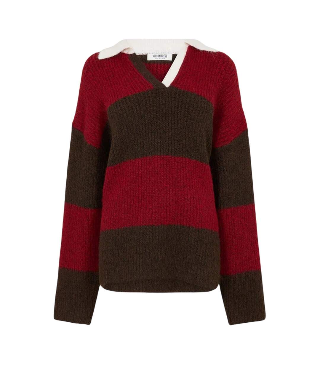 Womens/ladies Collared Oversized Sweater Top Red Brown 4th & Reckless-2