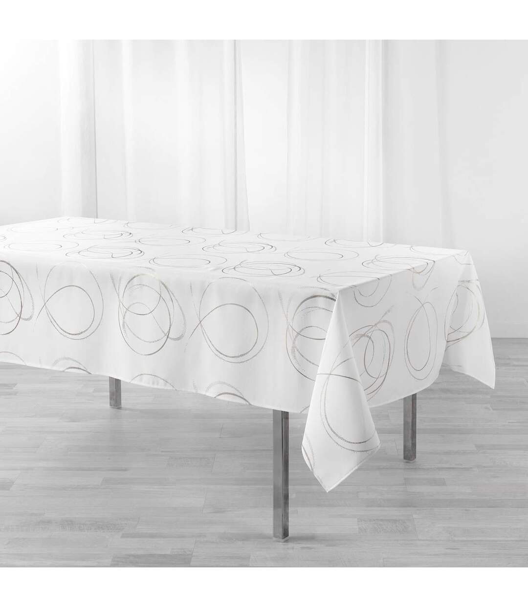 Nappe Imprimé Métallisé Bully 150x300cm Blanc-1