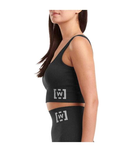 Womens/ladies Cropped Sports Bra Black Wolf